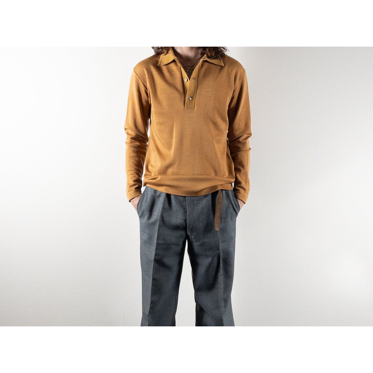 Old Yellow Brown Acrylic Knit Polo L/S Shirt
