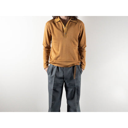 Old Yellow Brown Acrylic Knit Polo L/S Shirt