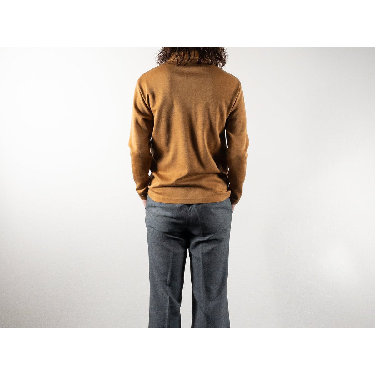 Old Yellow Brown Acrylic Knit Polo L/S Shirt