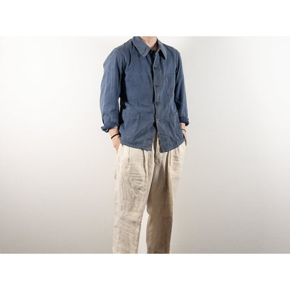 1930-40s "EXCELSIOR" French Faded Blue Cotton Twill Work Jacket with Papier-Mache Bottons