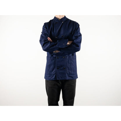 1960s "French Vintage" Blue Cotton Twill Mechanic Double Breasted Work Jacket, Dead Stock