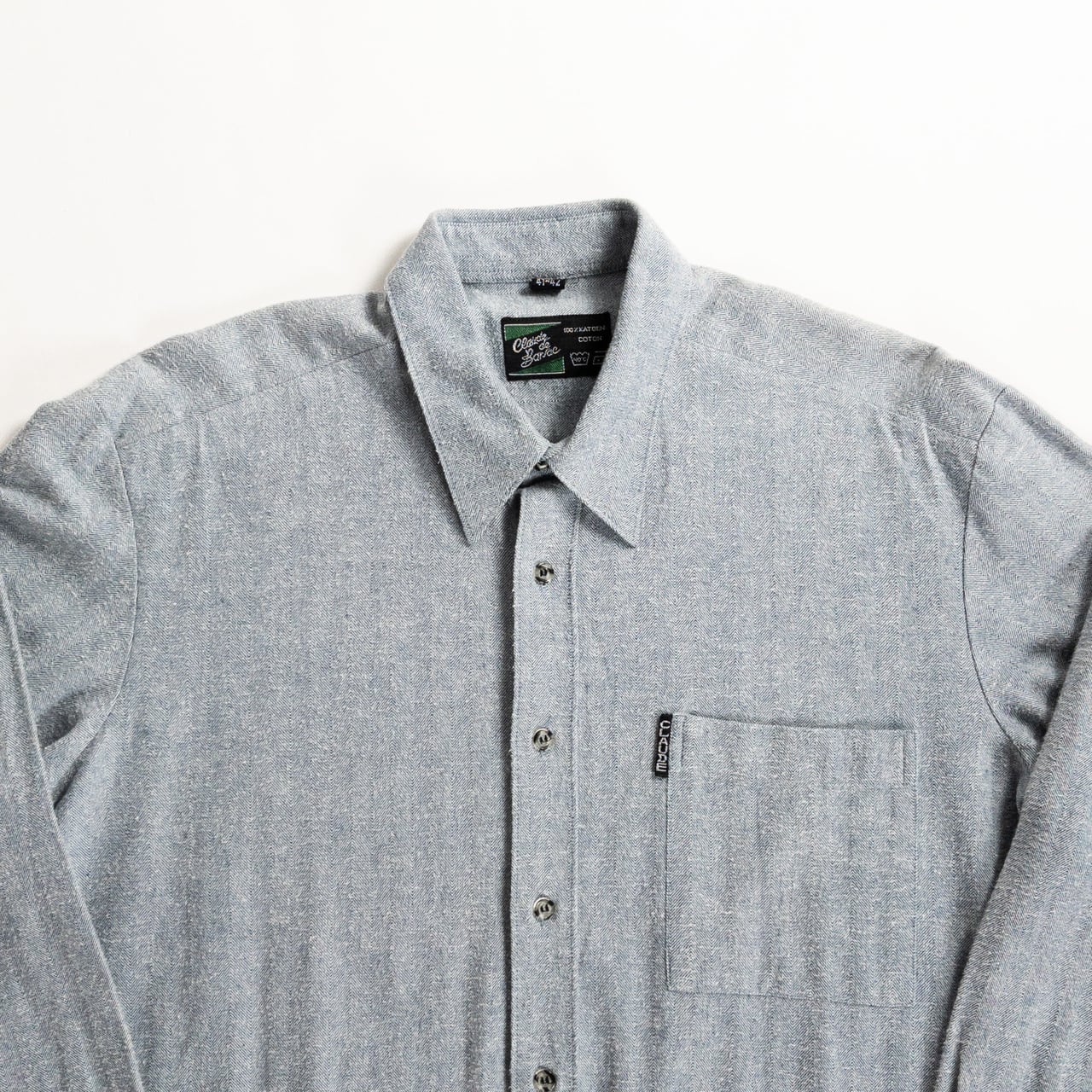 1990s "Dutch Vintage" Gray Cotton Herringbone Twill Long Sleeve Shirt