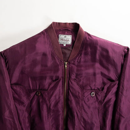 1980s "SILKS" Burgundy & Pink Silk Bomber Jacket