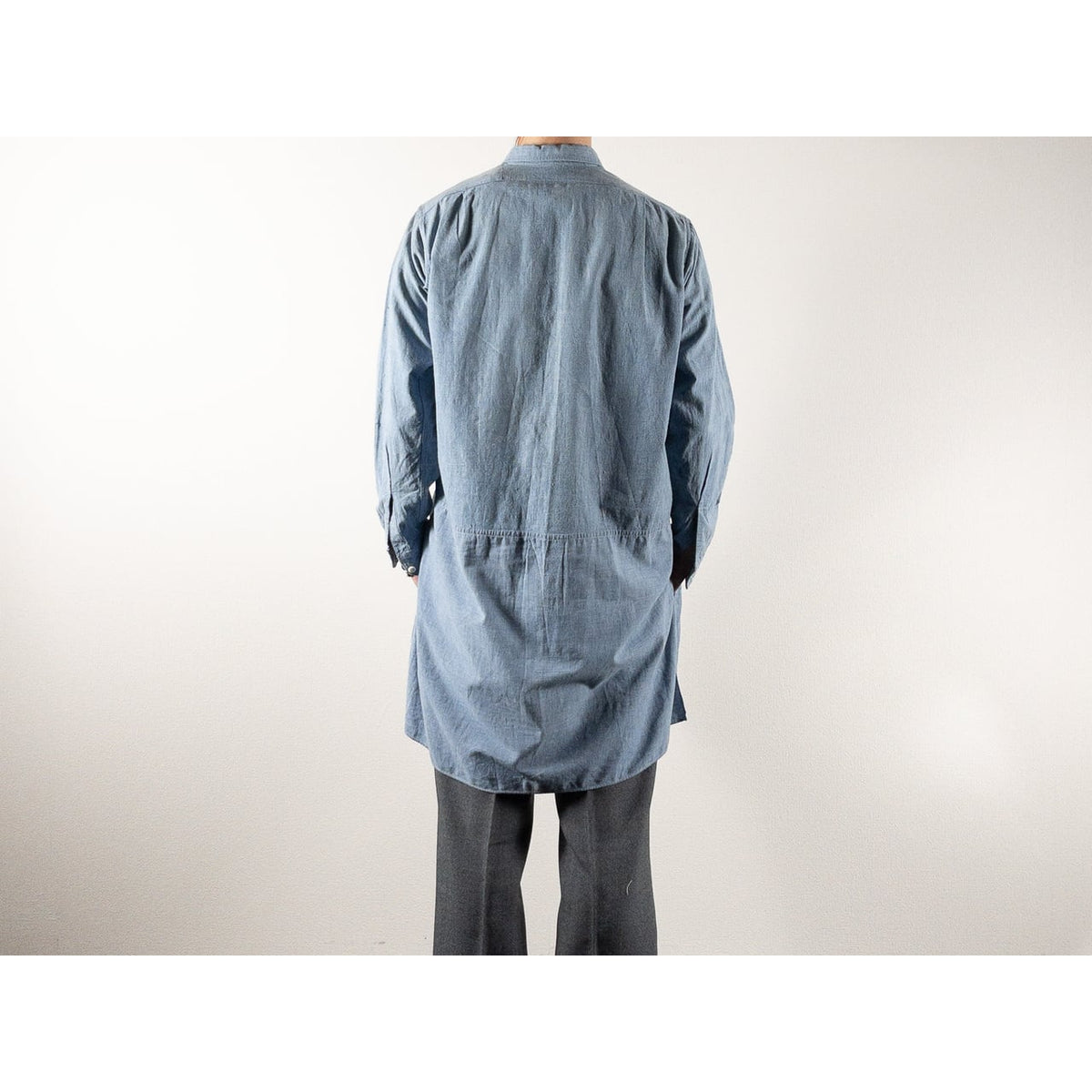 1930s-40s "French Vintage" Cotton Blue Chambray Grandpa Work Shirt