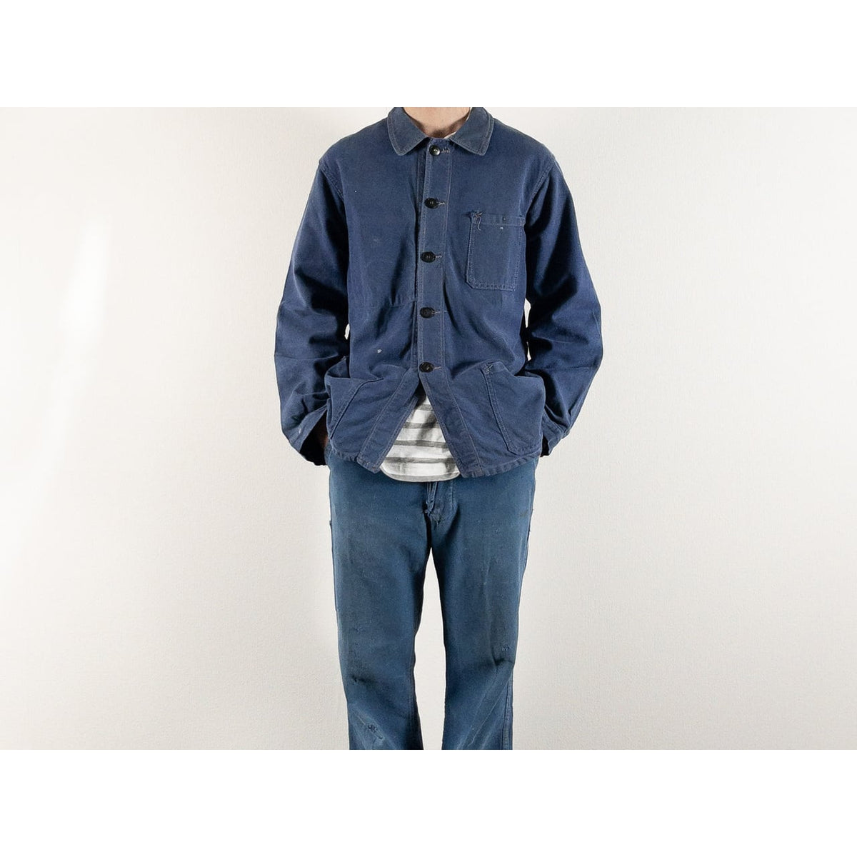 1950s "AU FUSIL" French Faded Blue Cotton Twill Work Jacket