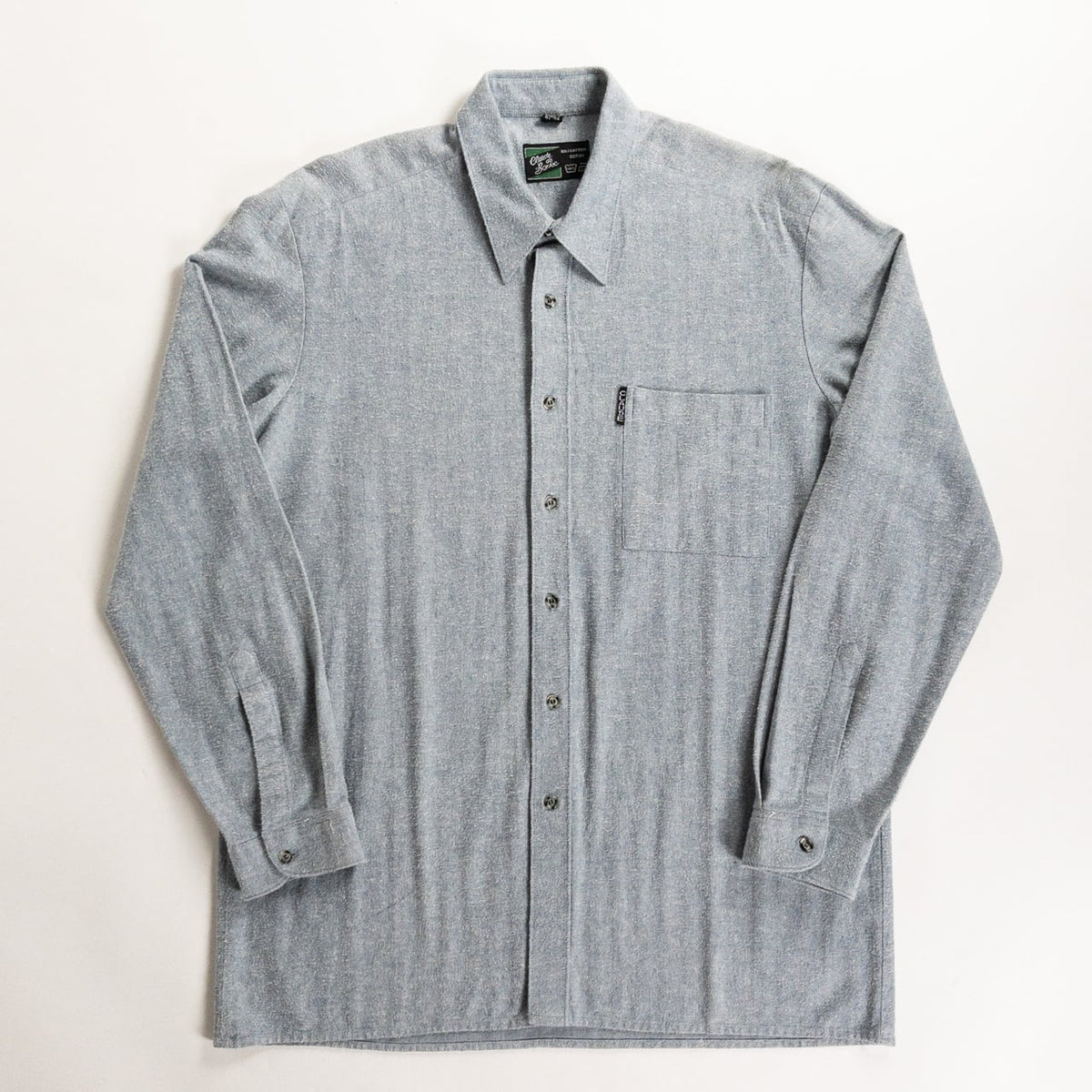 1990s "Dutch Vintage" Gray Cotton Herringbone Twill Long Sleeve Shirt