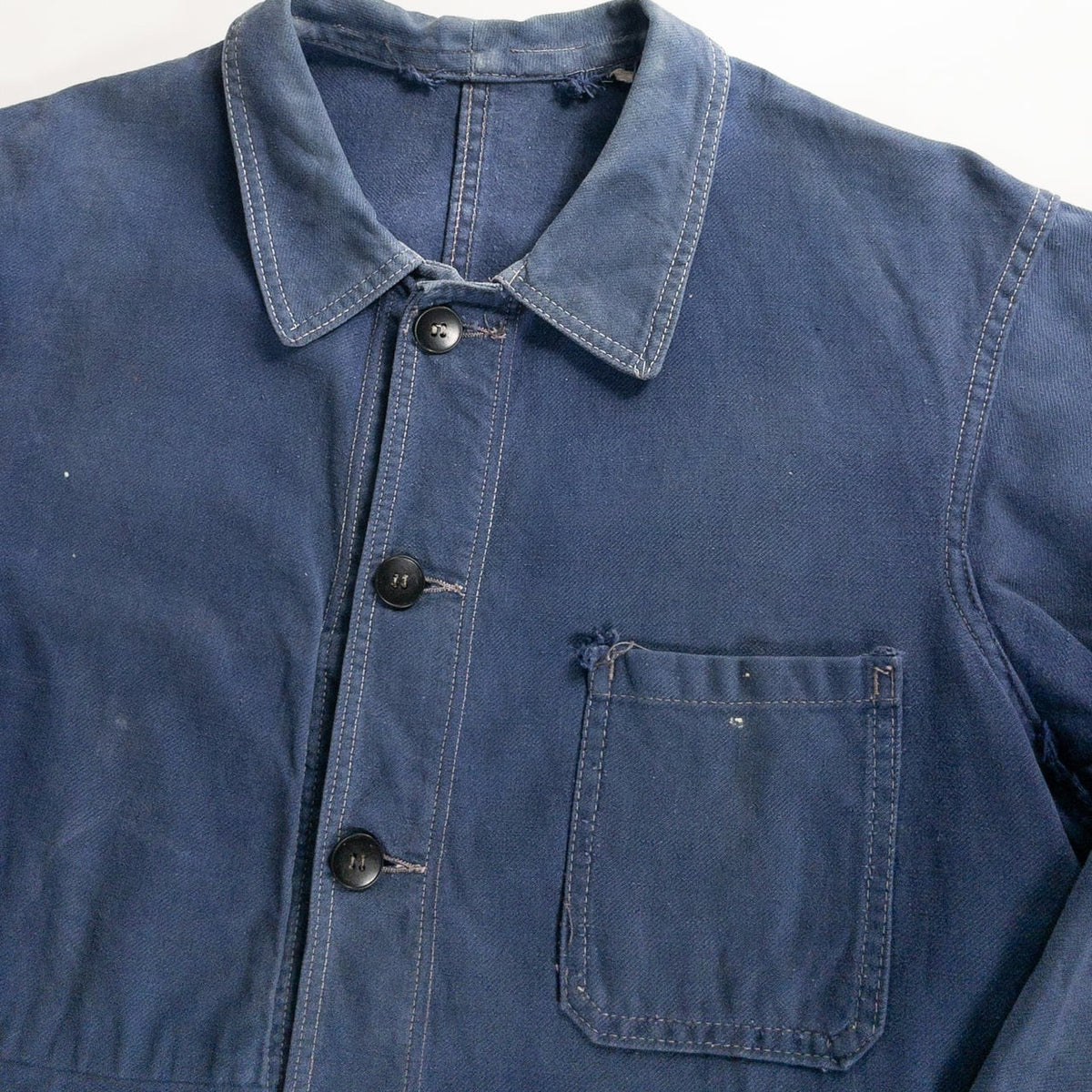 1950s "AU FUSIL" French Faded Blue Cotton Twill Work Jacket