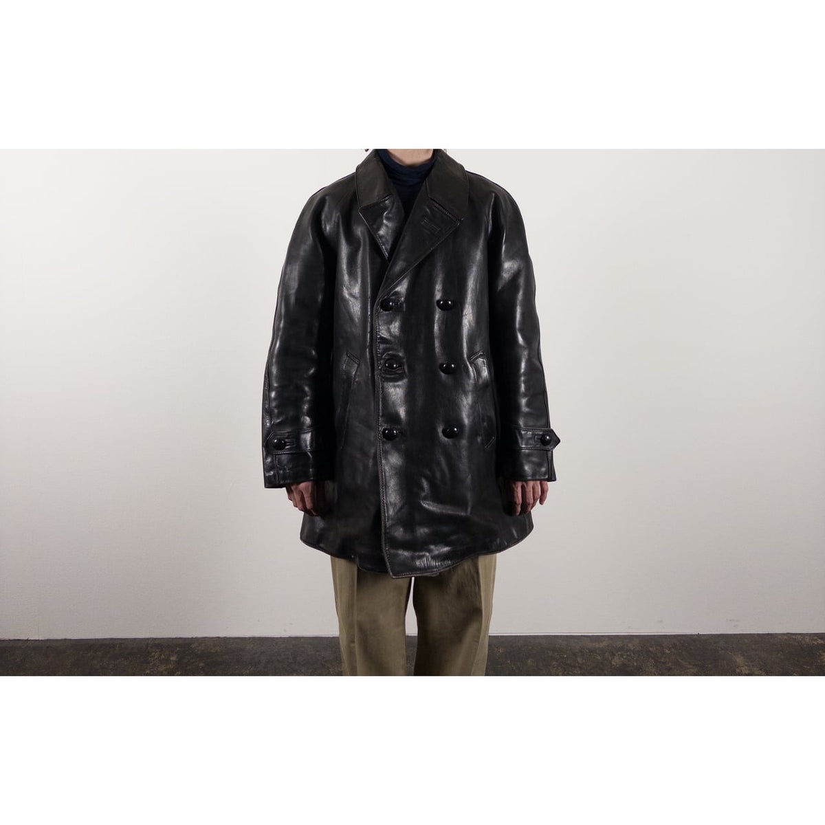 1950-60s "LORO PICENO" Black Leather Double-Breasted Jacket