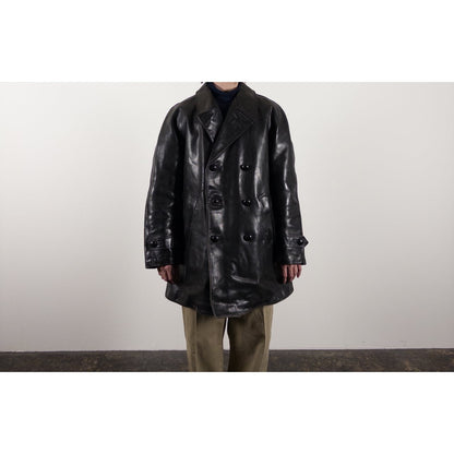 1950-60s "LORO PICENO" Black Leather Double-Breasted Jacket