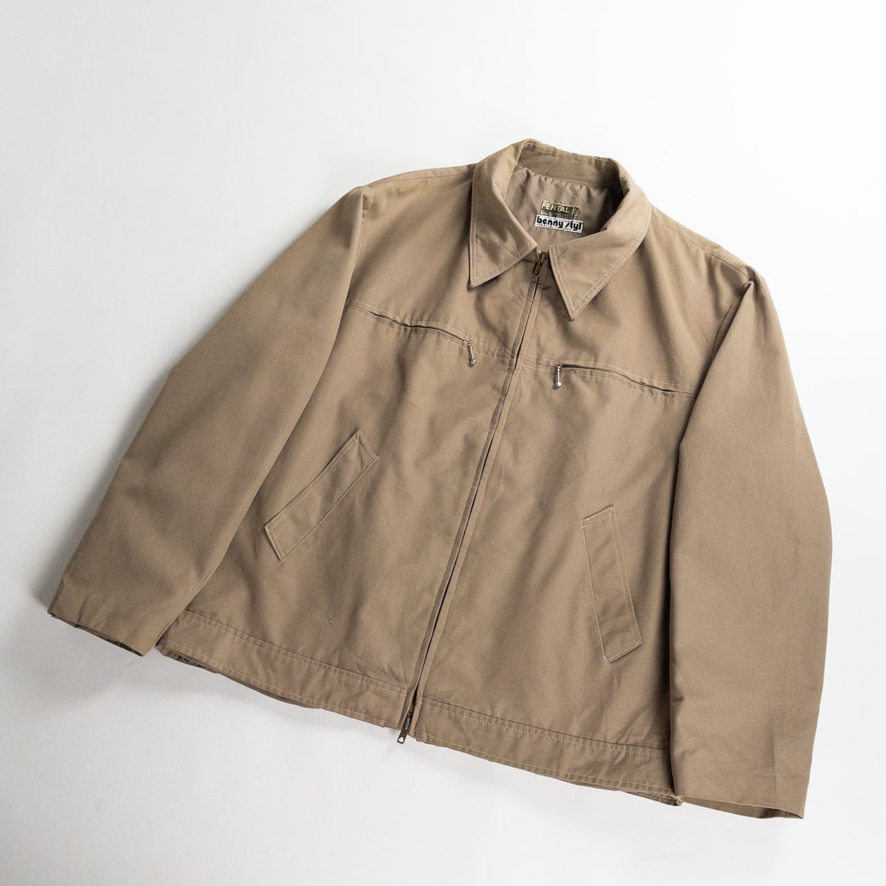 1960s "French Vintage" Beige Cotton Full Zip Work Jacket