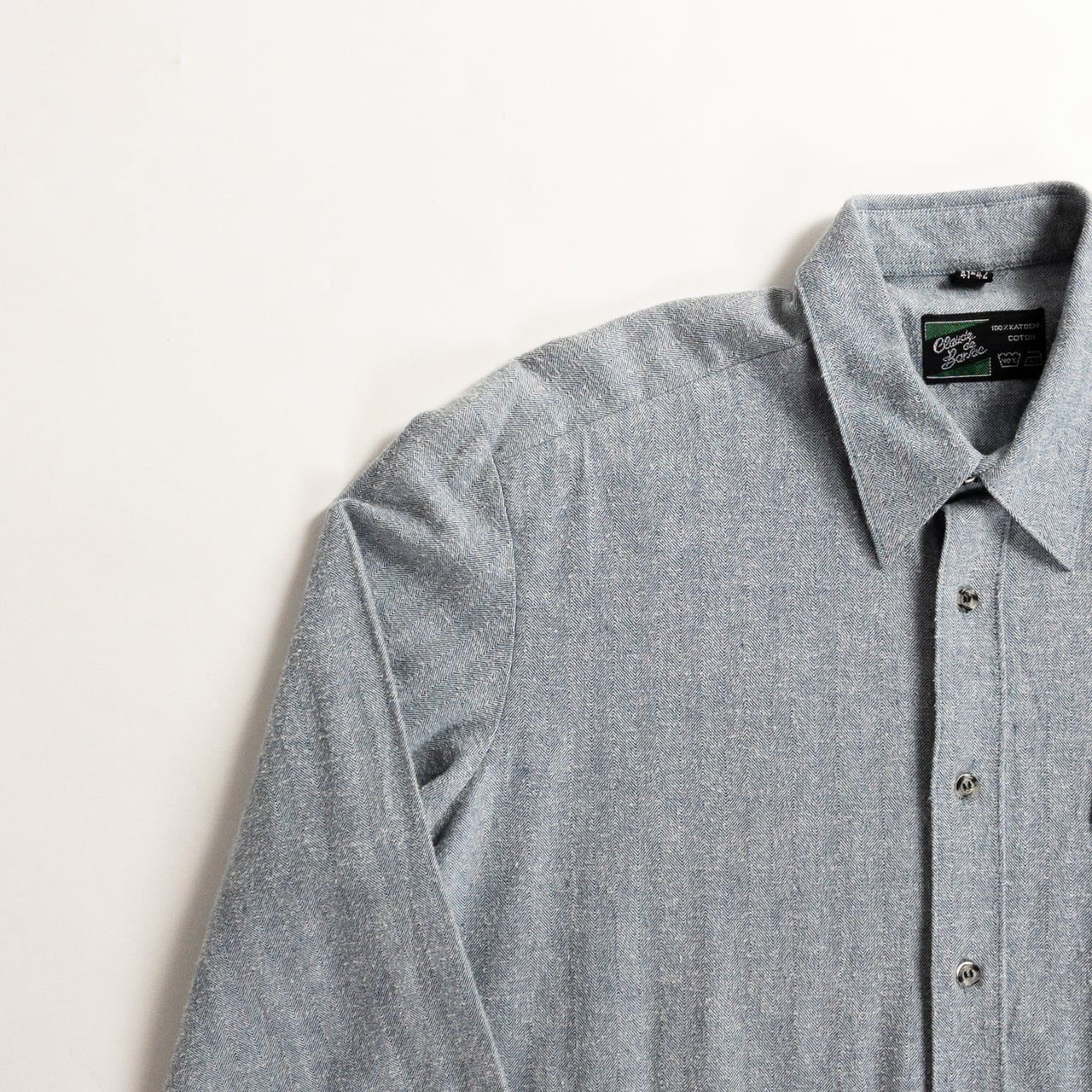 1990s "Dutch Vintage" Gray Cotton Herringbone Twill Long Sleeve Shirt