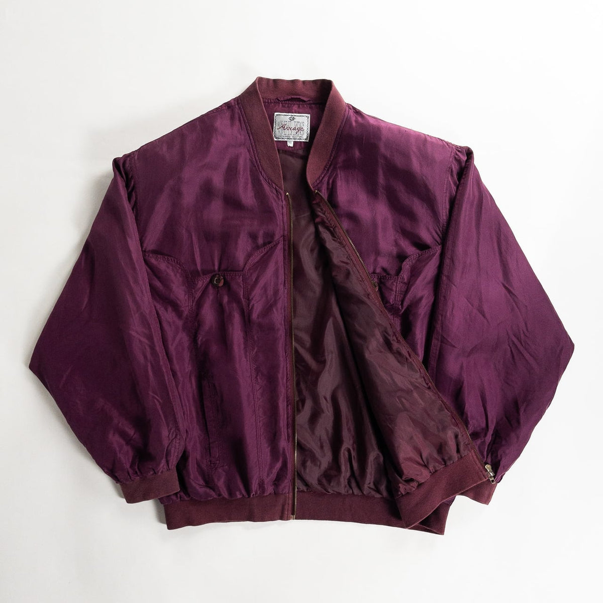 1980s "SILKS" Burgundy & Pink Silk Bomber Jacket