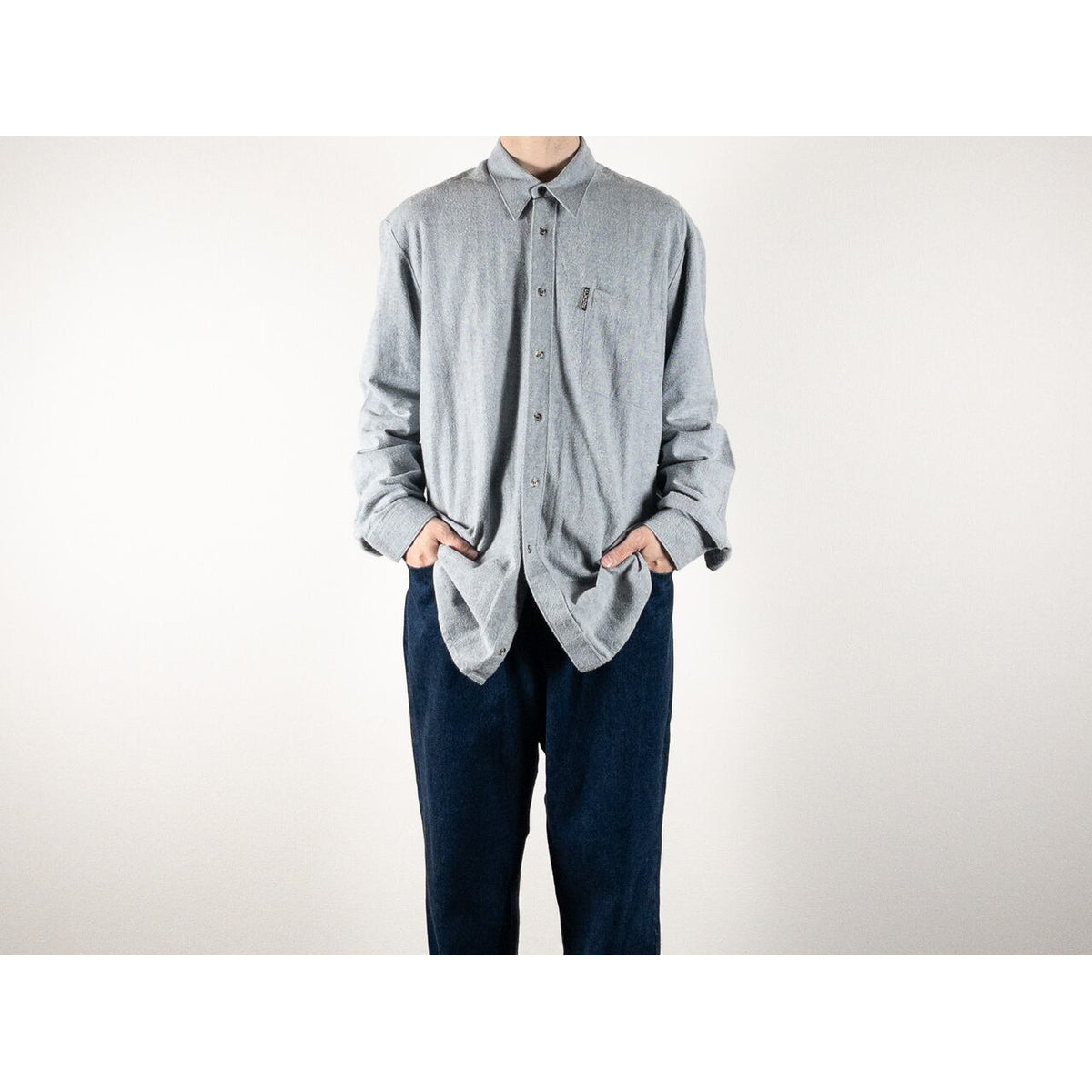 1990s "Dutch Vintage" Gray Cotton Herringbone Twill Long Sleeve Shirt