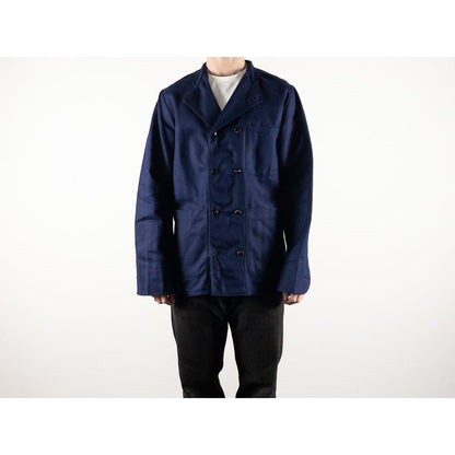 1960s "French Vintage" Blue Cotton Twill Mechanic Double Breasted Work Jacket, Dead Stock