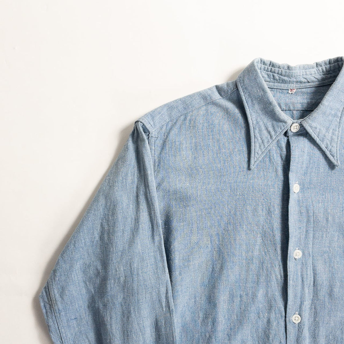 1930s-40s "French Vintage" Cotton Blue Chambray Grandpa Work Shirt