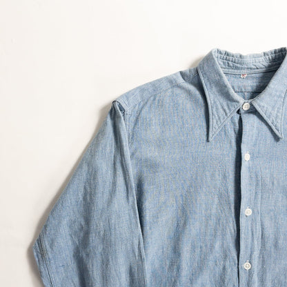 1930s-40s "French Vintage" Cotton Blue Chambray Grandpa Work Shirt