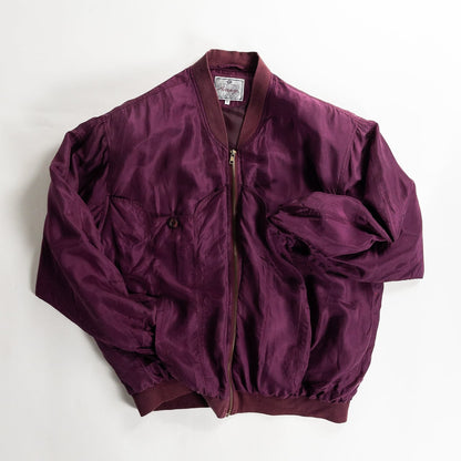 1980s "SILKS" Burgundy & Pink Silk Bomber Jacket