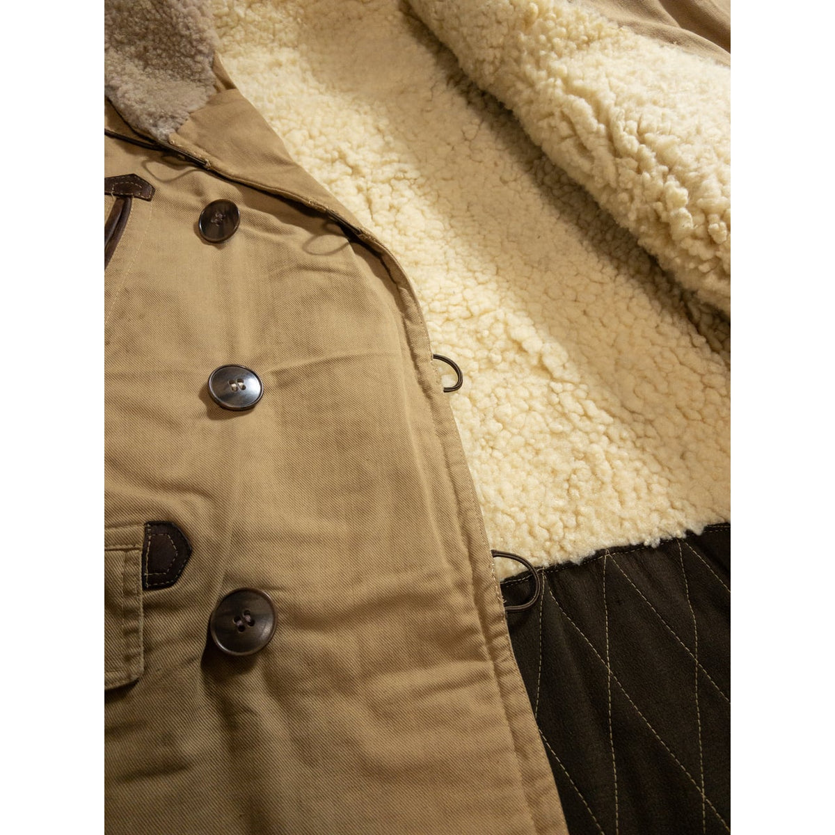 1940-50s "French Vintage" Canadienne Mackinaw Coat with "WW2 German Air Force Camo" Fabric