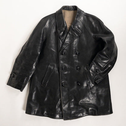 1950-60s "LORO PICENO" Black Leather Double-Breasted Jacket