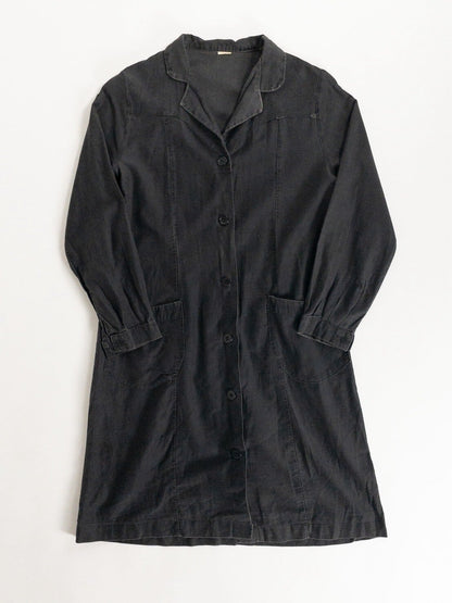 1940-50s "French Vintage" Light Black Moleskin Atelier Work Coat for Ladies