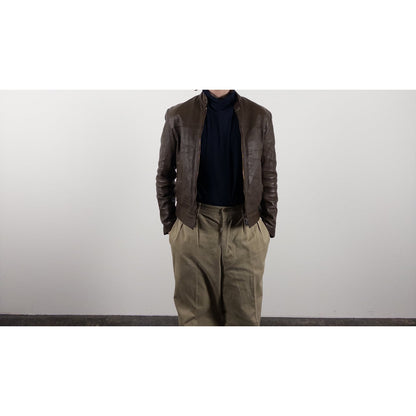 1970s "French Vintage" Brown Leather Motorcycle Jacket
