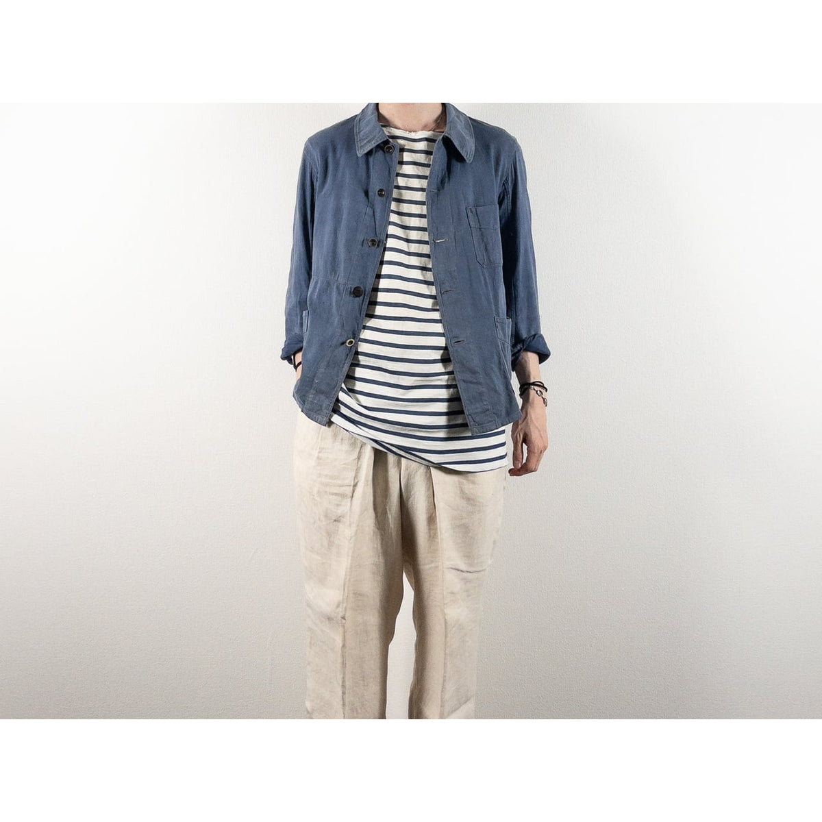 1930-40s "EXCELSIOR" French Faded Blue Cotton Twill Work Jacket with Papier-Mache Bottons