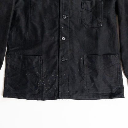 1940s "COMBET" French Black Moleskin Work Jacket with V Pockets