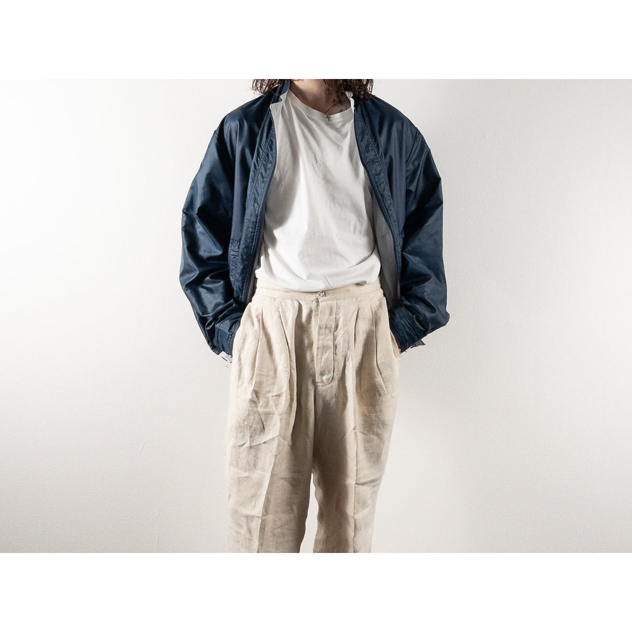 1990s "Euro Vintage" Steel Blue Nylon Zip-Up Blouson Jacket