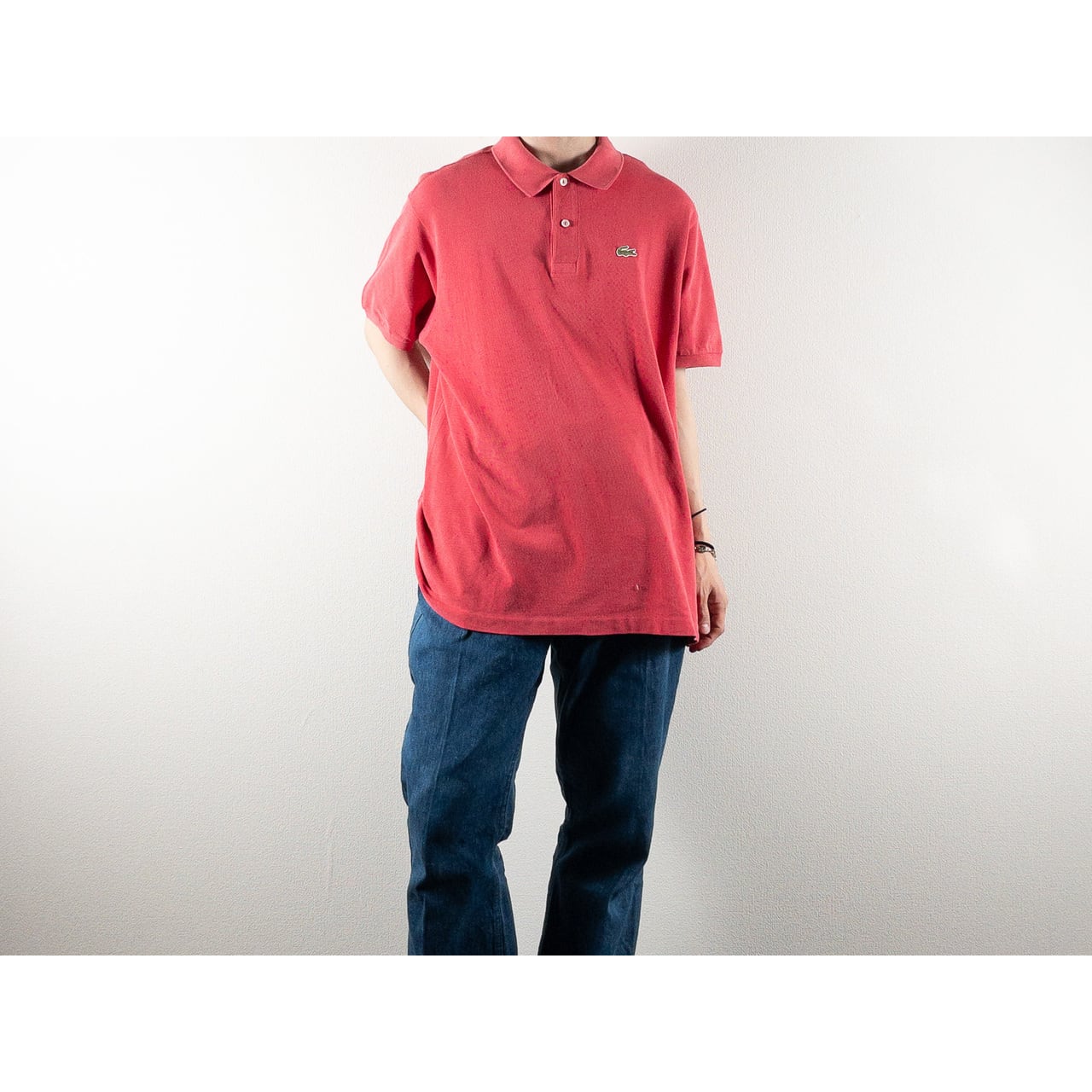 1980s "French LACOSTE" Red Cotton S/S Polo Shirt, Size 7