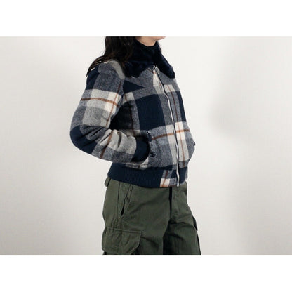 1970s "Italian Vintage" Navy Wool Check Sport Jacket, Dead Stock