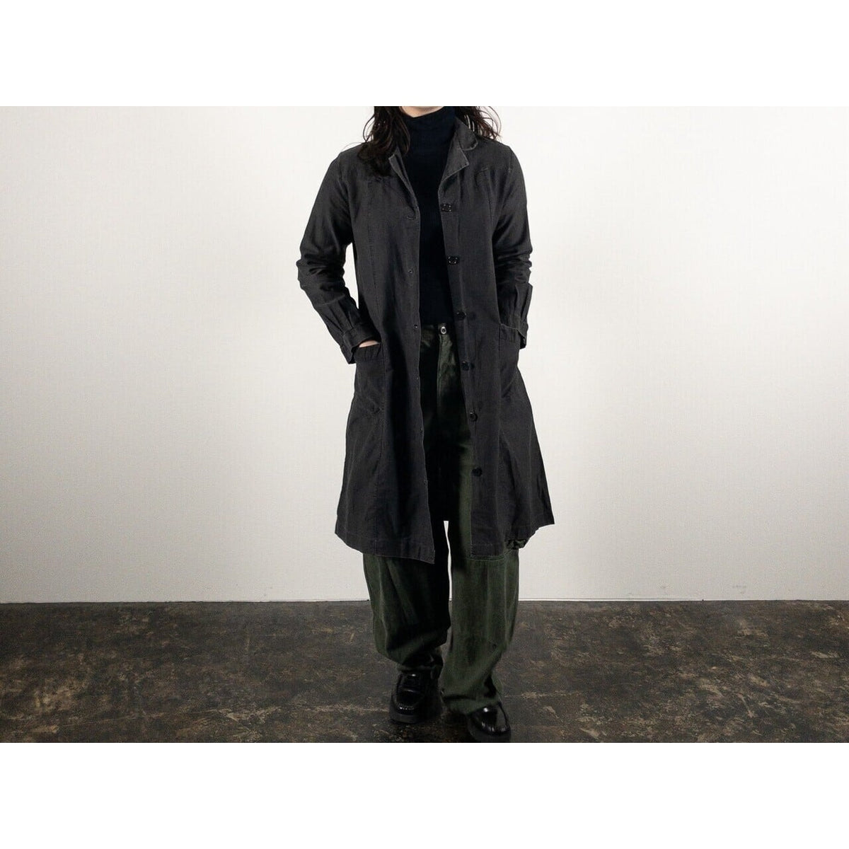 1940-50s "French Vintage" Light Black Moleskin Atelier Work Coat for Ladies
