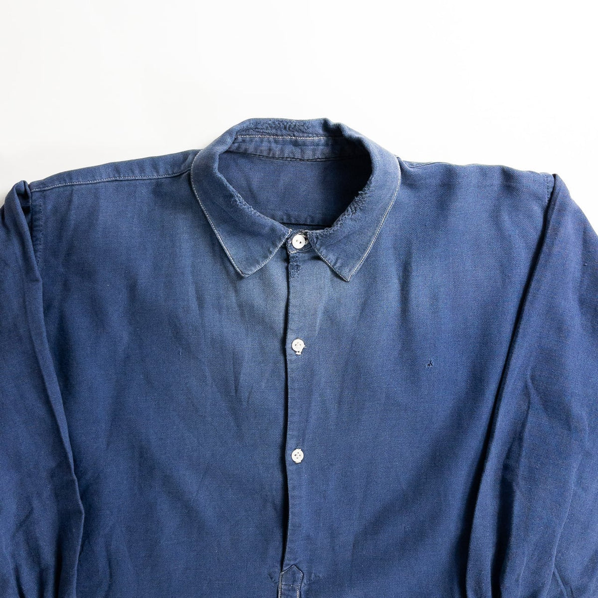 1940s "French Vintage" Faded Blue Cotton Twill Grandpa Work Shirt