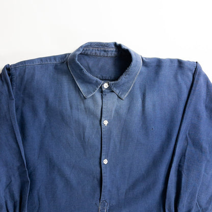 1940s "French Vintage" Faded Blue Cotton Twill Grandpa Work Shirt