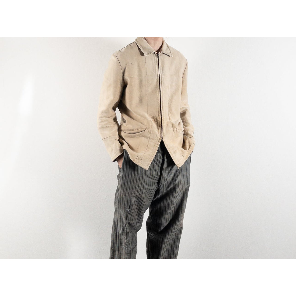 1950s "DOLMEN" French Brown Moleskin Cyclist Work Jacket