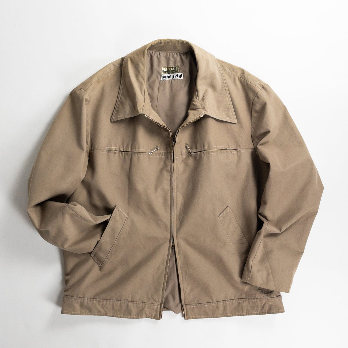 1960s "French Vintage" Beige Cotton Full Zip Work Jacket