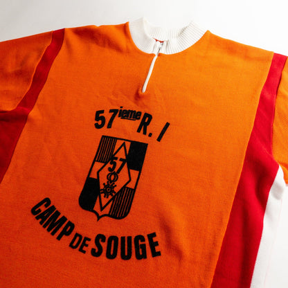 1960-70s "57eme R.I.Camp de Souge" Orenge Cotton Knit Half Zip-Up Sport Tee Shirt