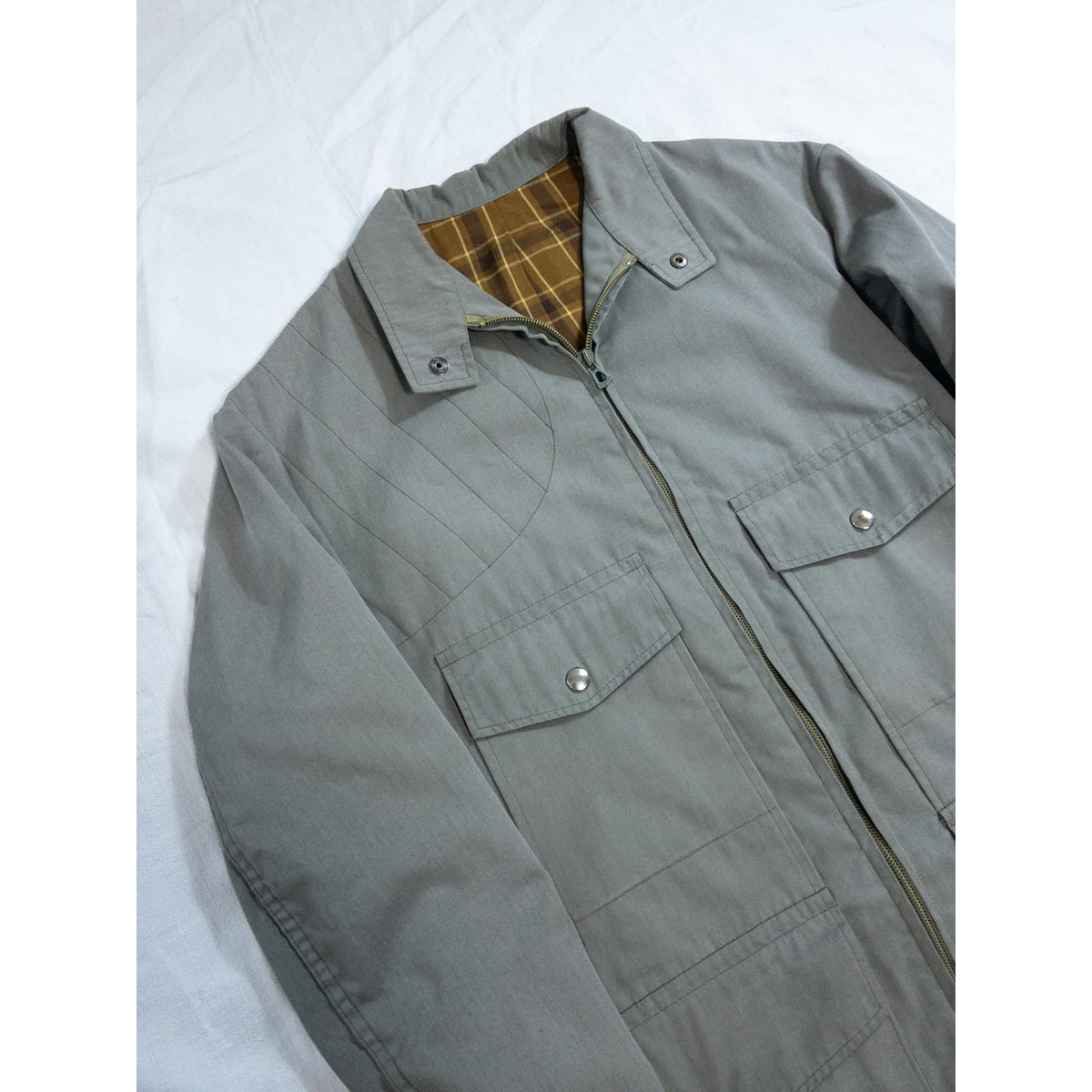 1970s "French Vintage" Khaki Cotton 4Pockets Full Zip Hunting Jacket