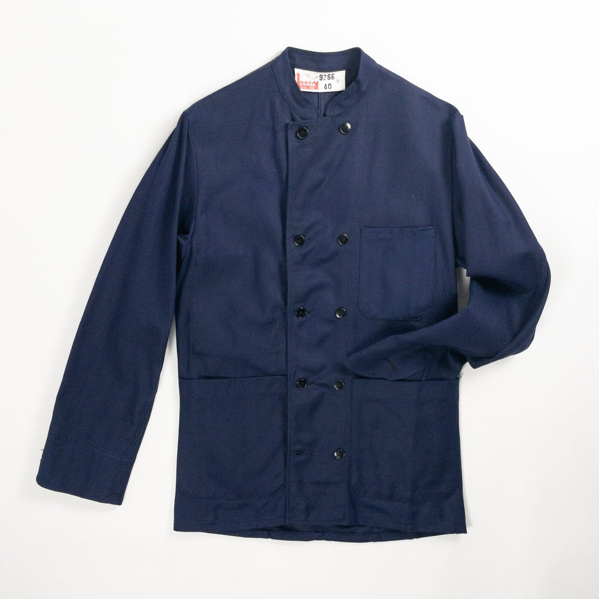 1960s "French Vintage" Blue Cotton Twill Mechanic Double Breasted Work Jacket, Dead Stock