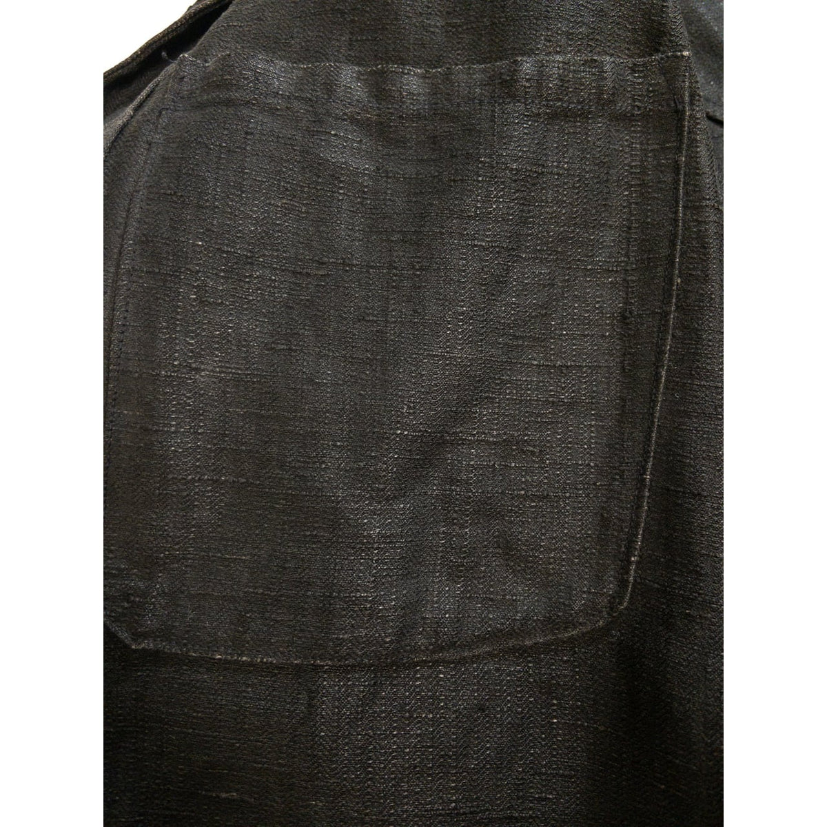 1900s Special "French Antique" Black Herringbone Linen Fireman Jacket, Big Size