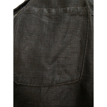 1900s Special "French Antique" Black Herringbone Linen Fireman Jacket, Big Size