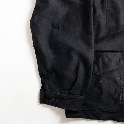 1940s "COMBET" French Black Moleskin Work Jacket with V Pockets