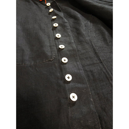 1900s Special "French Antique" Black Herringbone Linen Fireman Jacket, Big Size