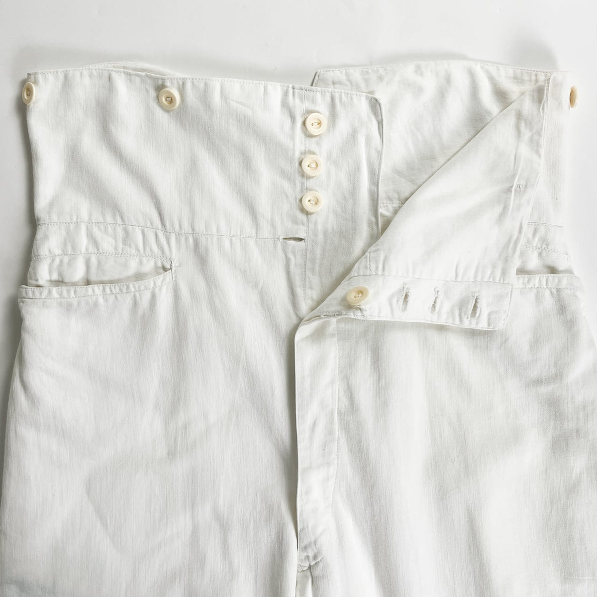 1900s "French Antique" Light Cotton White Work Trousers