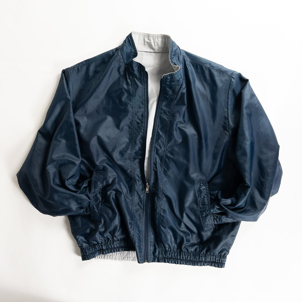 1990s "Euro Vintage" Steel Blue Nylon Zip-Up Blouson Jacket