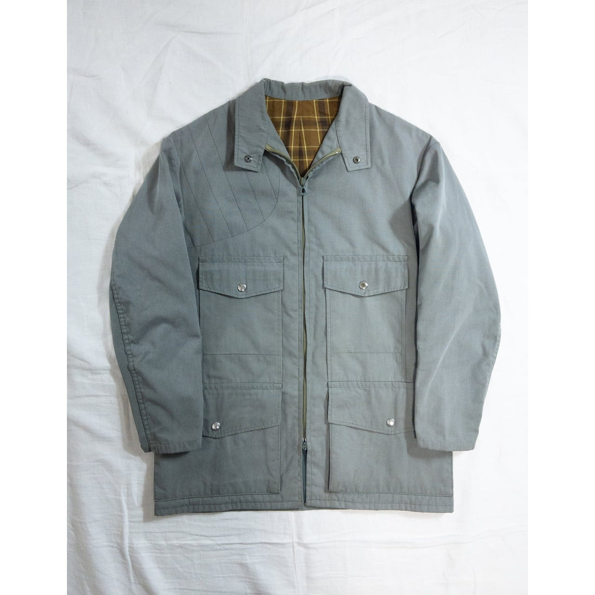 1970s "French Vintage" Khaki Cotton 4Pockets Full Zip Hunting Jacket