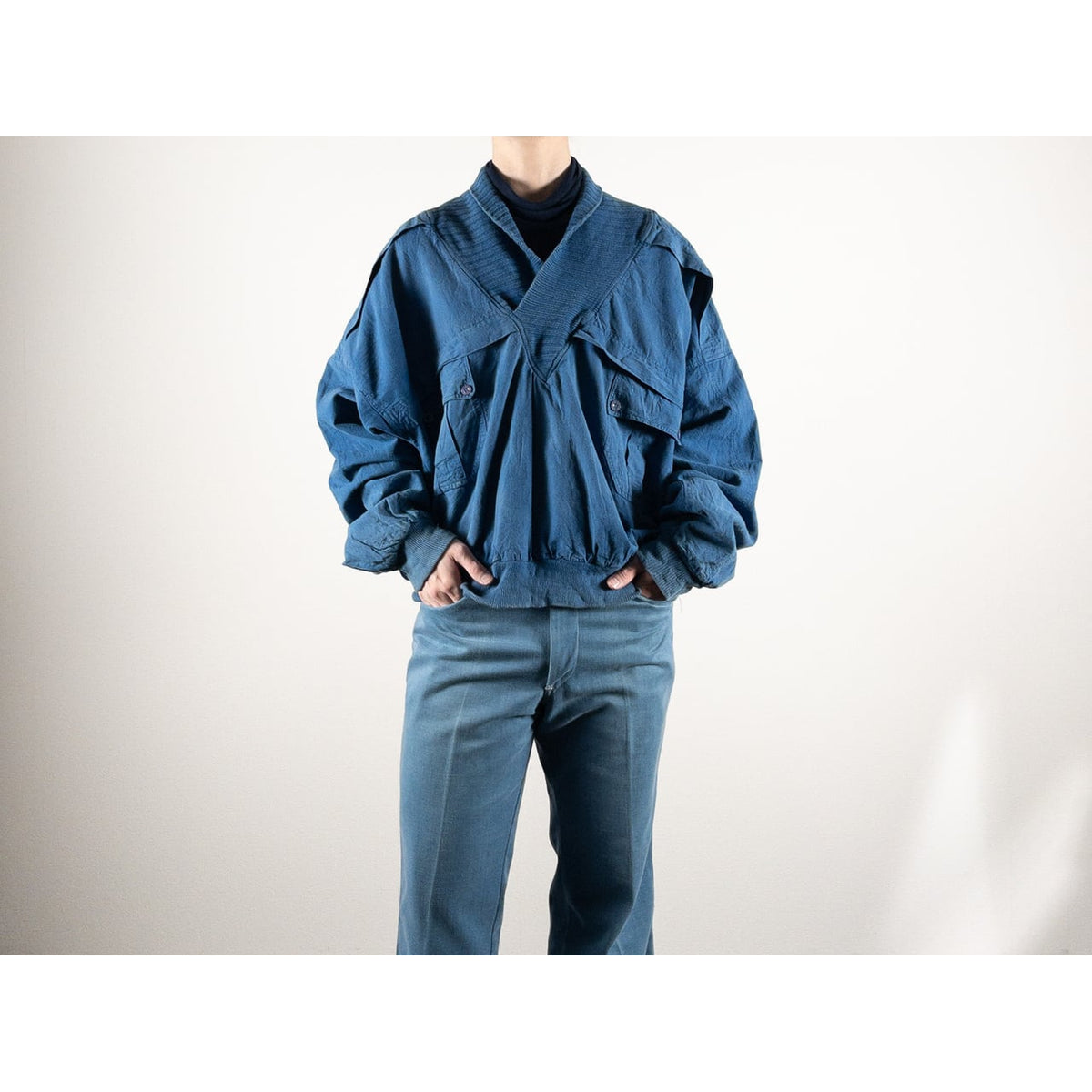 1980s "Euro Vintage" Blue Cotton Pullover Jacket