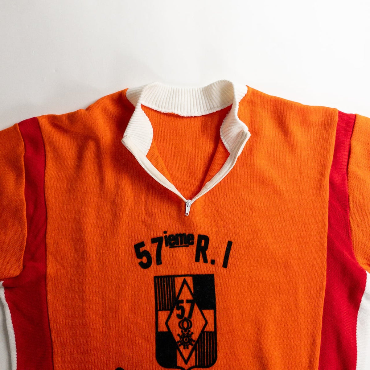 1960-70s "57eme R.I.Camp de Souge" Orenge Cotton Knit Half Zip-Up Sport Tee Shirt