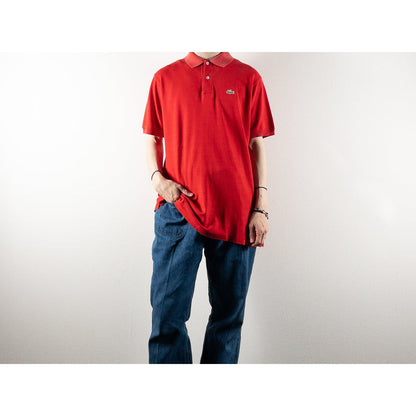 1980s "French LACOSTE" Red Cotton S/S Polo Shirt, Size 5