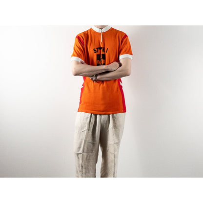 1960-70s "57eme R.I.Camp de Souge" Orenge Cotton Knit Half Zip-Up Sport Tee Shirt