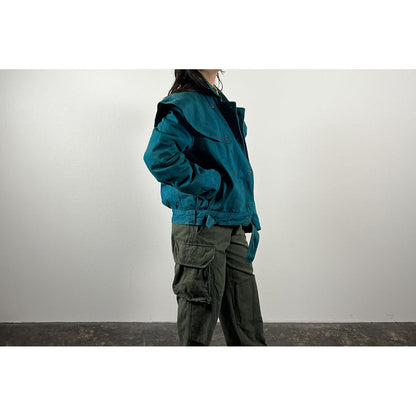 1990s "Made in Italy" Turquoise Blue Double Breasted Hunting Jacket